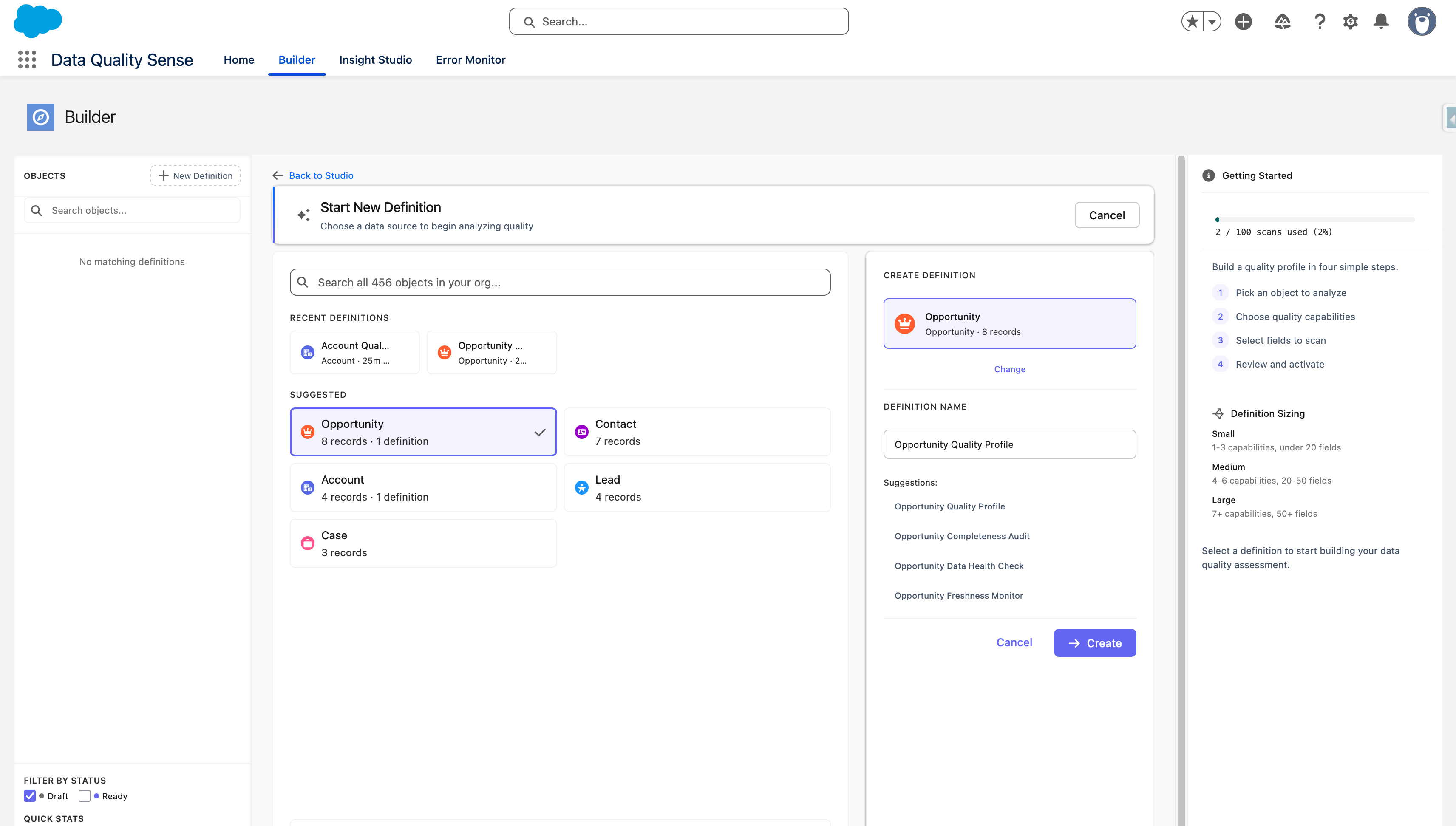 Visual definition builder